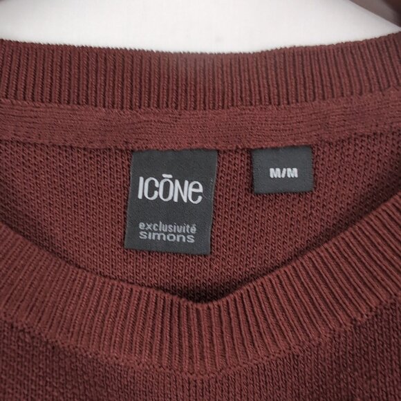 Icone Women's Maroon Sweater Lime Green/Highlighter Sleeve Stripe, Size Medium - Picture 4 of 7